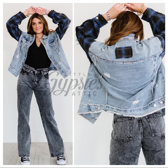 POL Out of the Woods Plaid and Denim Jacket - Picture 2 of 12